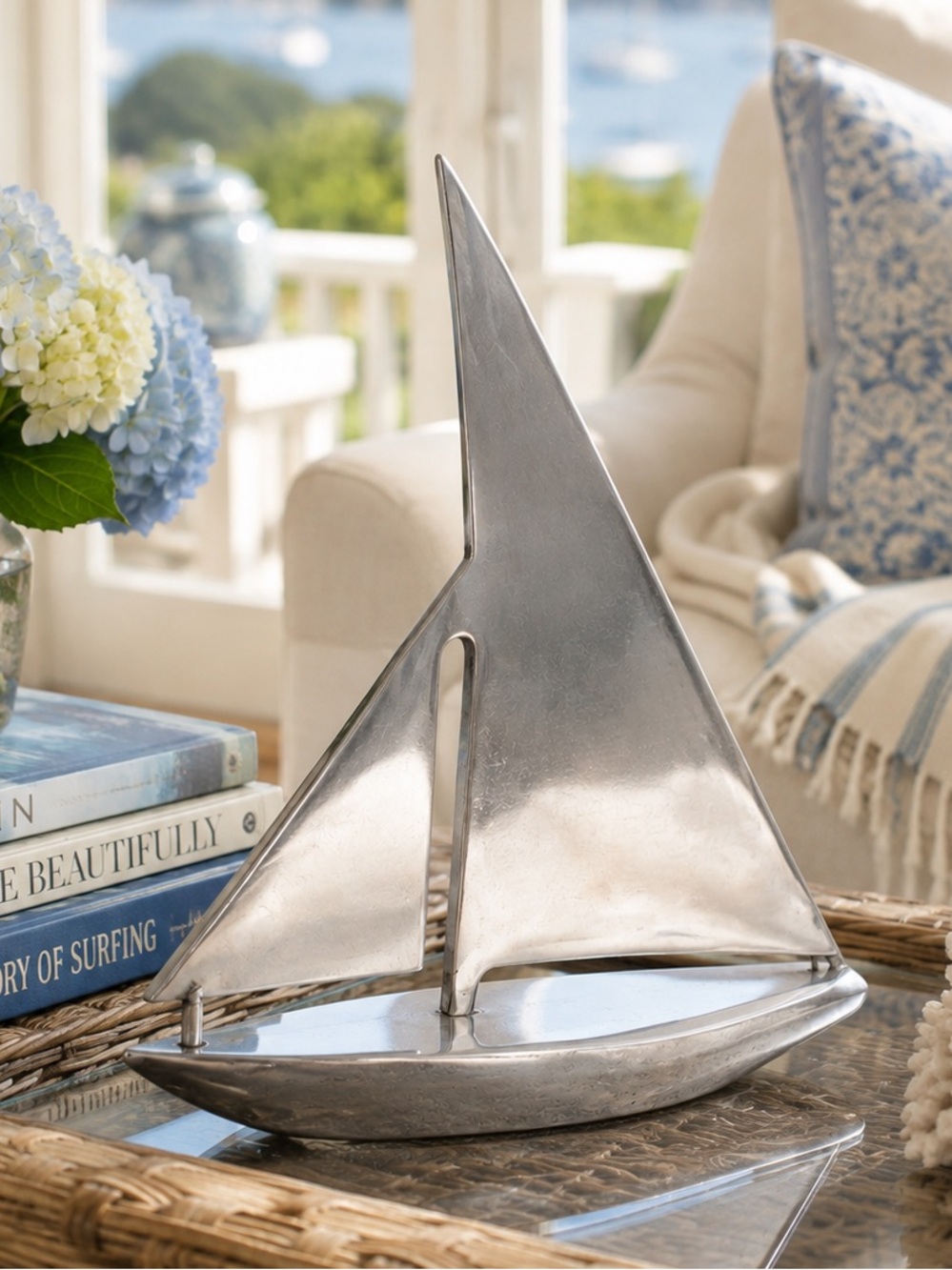 Vintage Mid-Century Modern Silver Sailboat Sculpture | Nautical Decor